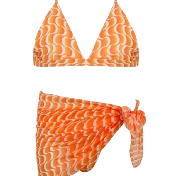 gigi bikinis Μαγιό Σετ Μπικίνι wave print με Παρεό 3533035 Πορτοκαλί