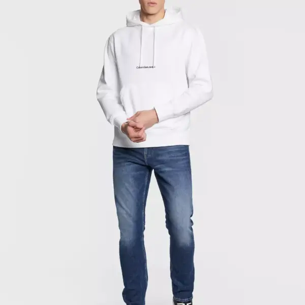 calvin klein Ανδρικό Φούτερ με Κουκούλα και Τσέπες institutional j30j322894 yaf Λευκό