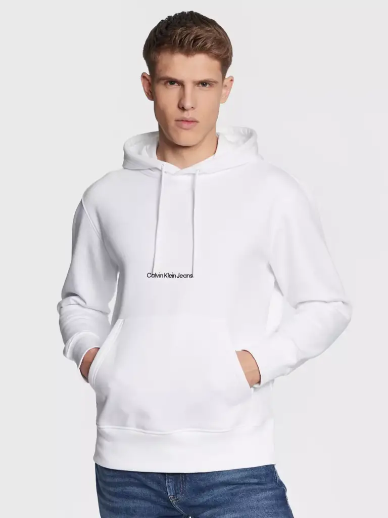 calvin klein Ανδρικό Φούτερ με Κουκούλα και Τσέπες institutional j30j322894 yaf Λευκό