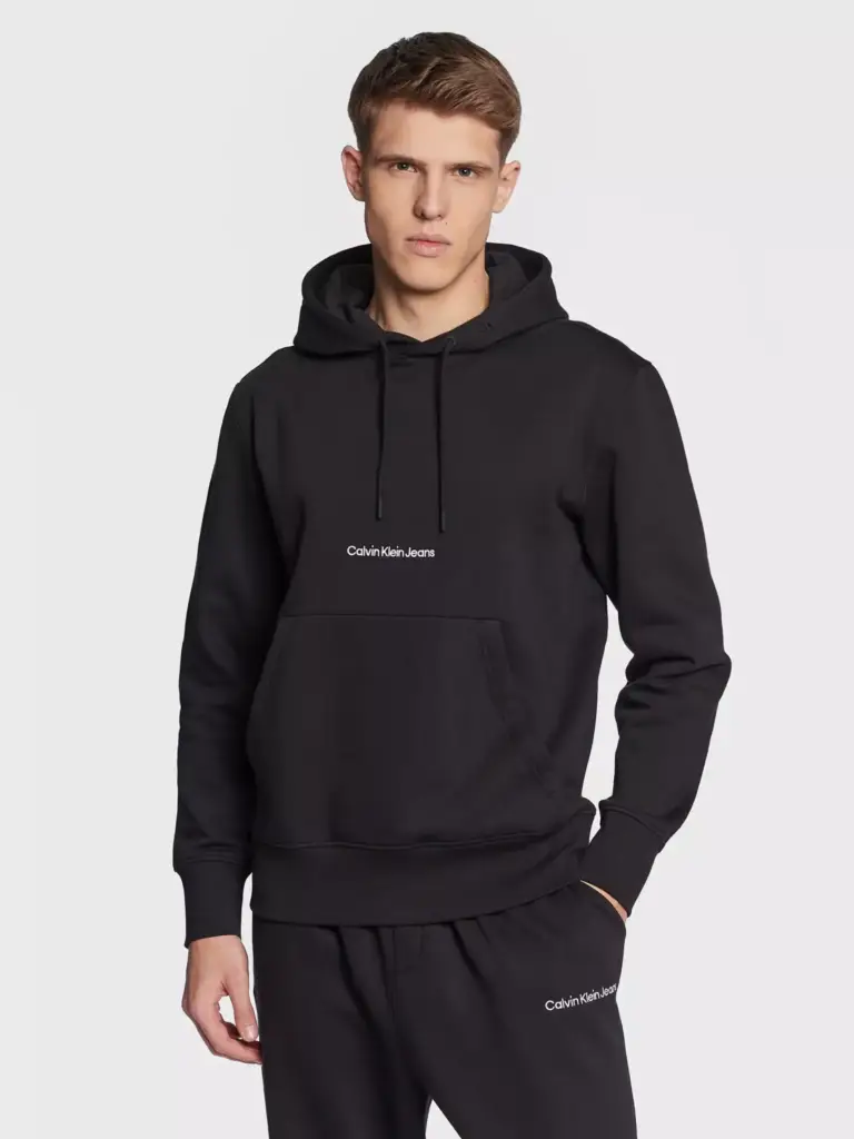 calvin klein Ανδρικό Φούτερ με Κουκούλα και Τσέπες institutional j30j322894 beh Μαύρο