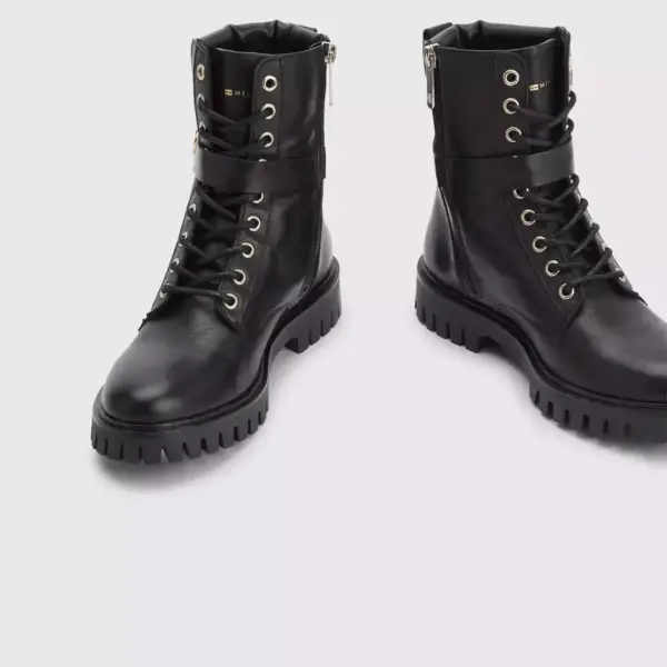tommy hilfiger Δερμάτινα Γυναικεία Αρβυλάκια buckle lace up boot fw0fw06734 bds Μαύρα