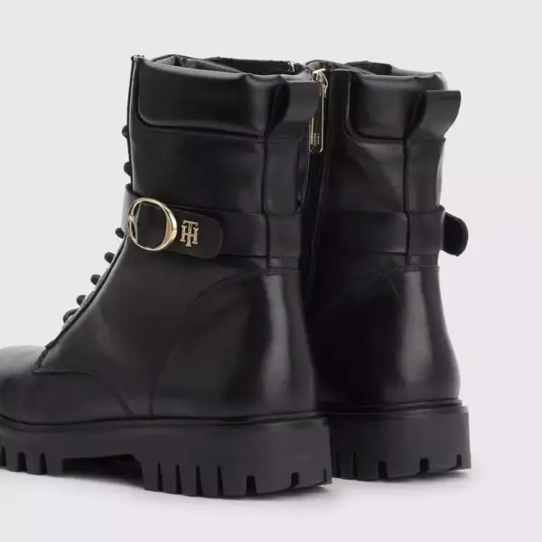 tommy hilfiger Δερμάτινα Γυναικεία Αρβυλάκια buckle lace up boot fw0fw06734 bds Μαύρα