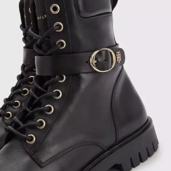 tommy hilfiger Δερμάτινα Γυναικεία Αρβυλάκια buckle lace up boot fw0fw06734 bds Μαύρα