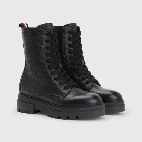 tommy hilfiger Δερμάτινα Γυναικεία Αρβυλάκια monochromatic lace up boot fw0fw06732 bds Μαύρα