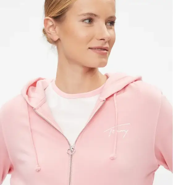 tommy jeans reg signature zip thru Γυναικεία Ζακέτα με Κουκούλα dw0dw17338 tha Ροζ
