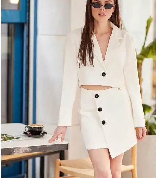 Cento - Blazer cropped με κούμπωμα 1502903-100 Λευκό 1502903-100