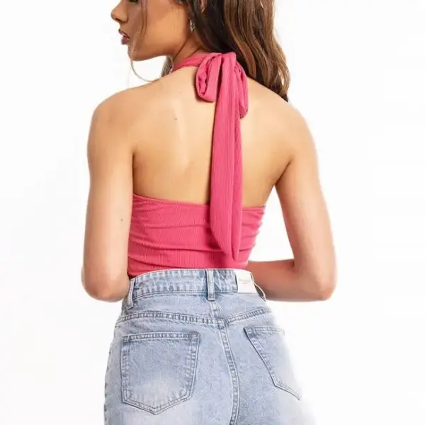 Luigi - Crop Top με Κρίκο & Δέσιμο στο Λαιμό 3849908 Φούξια 3849908