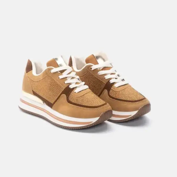 Luigi - Γυναικεία Sneakers σε Συνδυασμό Χρωμάτων με Strass 3885718 Κάμελ 3885718