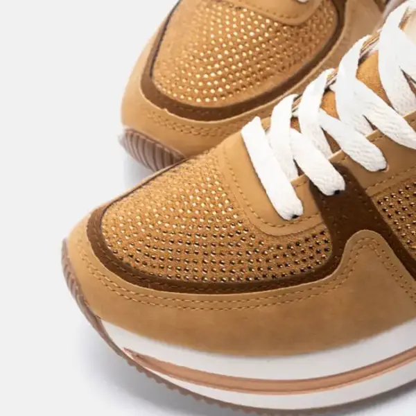Luigi - Γυναικεία Sneakers σε Συνδυασμό Χρωμάτων με Strass 3885718 Κάμελ 3885718