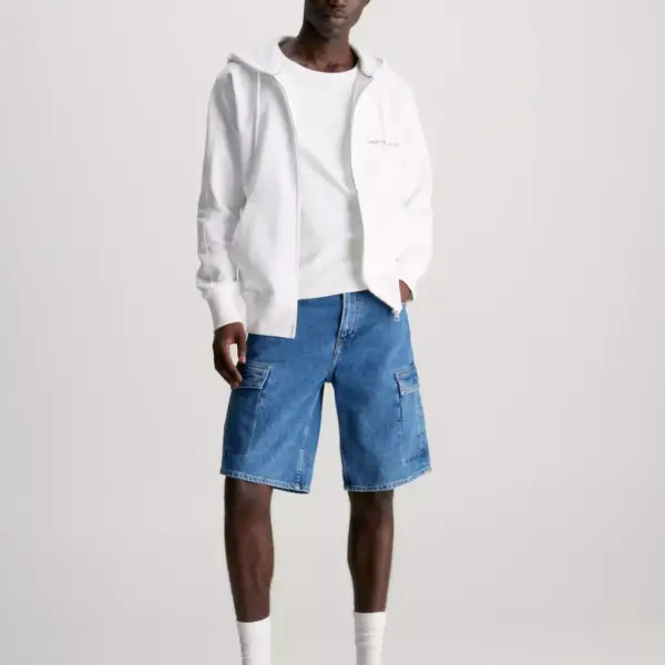 Calvin Klein - Ανδρική Ζακέτα Institutional Zip Through Hood με Φερμουάρ και Κουκούλα Regular Fit J30J325148-YAF Λευκό