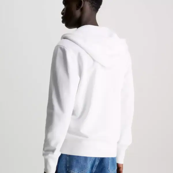 Calvin Klein - Ανδρική Ζακέτα Institutional Zip Through Hood με Φερμουάρ και Κουκούλα Regular Fit J30J325148-YAF Λευκό