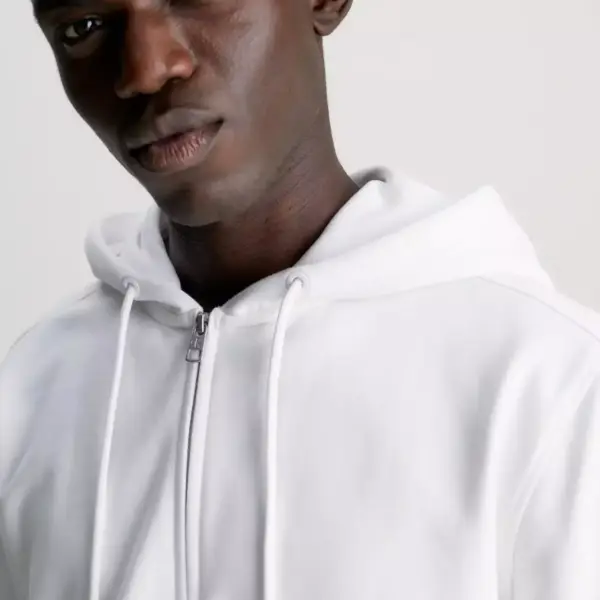 Calvin Klein - Ανδρική Ζακέτα Institutional Zip Through Hood με Φερμουάρ και Κουκούλα Regular Fit J30J325148-YAF Λευκό