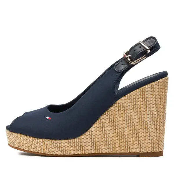 Tommy Hilfiger - Καλοκαιρινές Γυναικείες Πλατφόρμες Iconic Elena Sling Back Wedge FW0FW04789-DW6 Μπλε Σκούρο