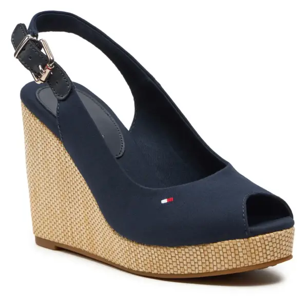 Tommy Hilfiger - Καλοκαιρινές Γυναικείες Πλατφόρμες Iconic Elena Sling Back Wedge FW0FW04789-DW6 Μπλε Σκούρο