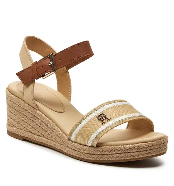 Tommy Hilfiger - Καλοκαιρινές Γυναικείες Πλατφόρμες Webbing Wedge Sandal FW0FW08044-ACR Μπεζ FW0FW08044-ACR