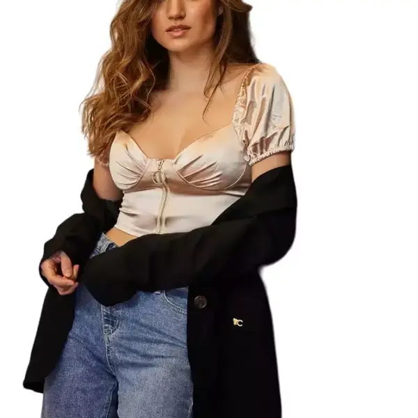 Cento - Crop top σατινέ με φερμουάρ 1002900-400 Μπεζ