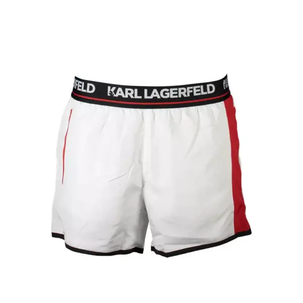 Karl Lagerfeld - Ανδρικό Μαγιό Σορτς με Ρίγες KL21MBS04-WHITE Λευκό KL21MBS04-WHITE