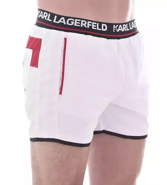 Karl Lagerfeld - Ανδρικό Μαγιό Σορτς με Ρίγες KL21MBS04-WHITE Λευκό KL21MBS04-WHITE