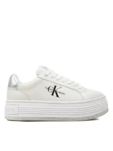 Calvin Klein - Γυναικεία Sneakers Bold Platf Low Lace Lth Ml Mtl YW0YW01516-0K9 Λευκό