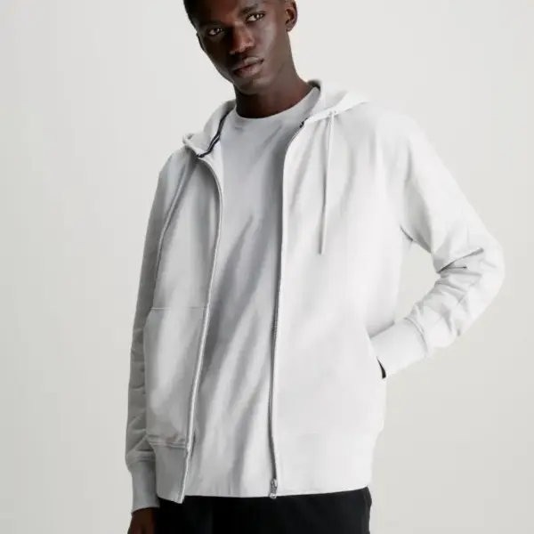 Calvin Klein - Ανδρική Ζακέτα Institutional Zip Through Hood με Φερμουάρ και Κουκούλα Regular Fit J30J325148-PC8 Γκρι