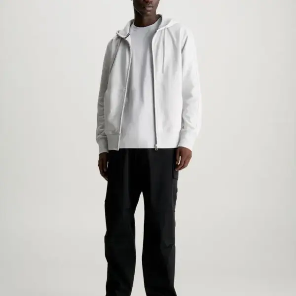 Calvin Klein - Ανδρική Ζακέτα Institutional Zip Through Hood με Φερμουάρ και Κουκούλα Regular Fit J30J325148-PC8 Γκρι