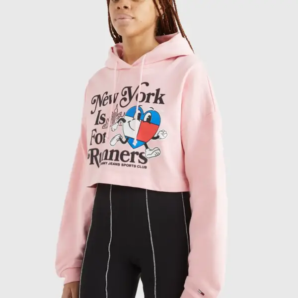 Tommy Hilfiger - Cropped Γυναικείο Φούτερ με Κουκούλα DW0DW14872-TG0 Ροζ