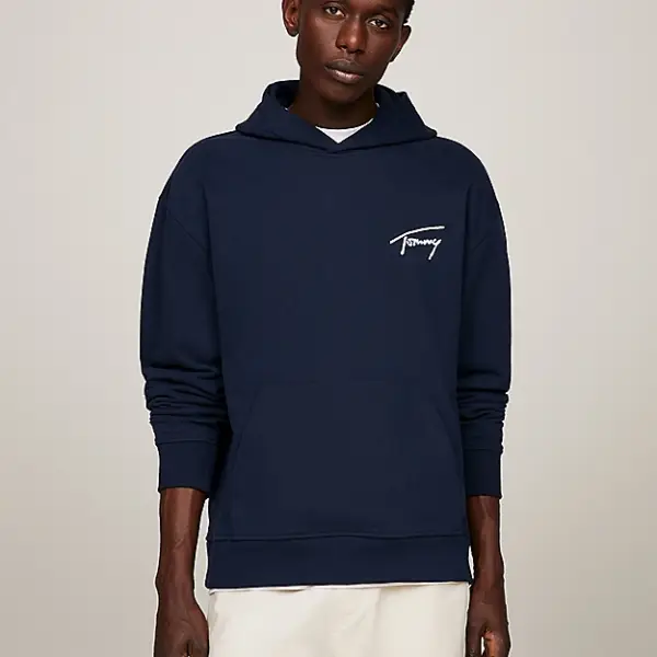 Tommy Hilfiger - Signature Ανδρικό Φούτερ με Κουκούλα DM0DM17990-C1G Μπλε Ναυτικό