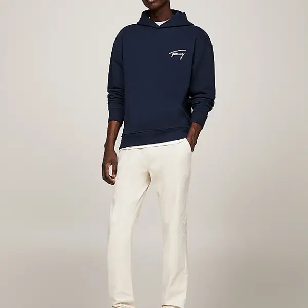 Tommy Hilfiger - Signature Ανδρικό Φούτερ με Κουκούλα DM0DM17990-C1G Μπλε Ναυτικό