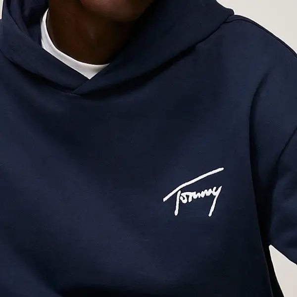 Tommy Hilfiger - Signature Ανδρικό Φούτερ με Κουκούλα DM0DM17990-C1G Μπλε Ναυτικό