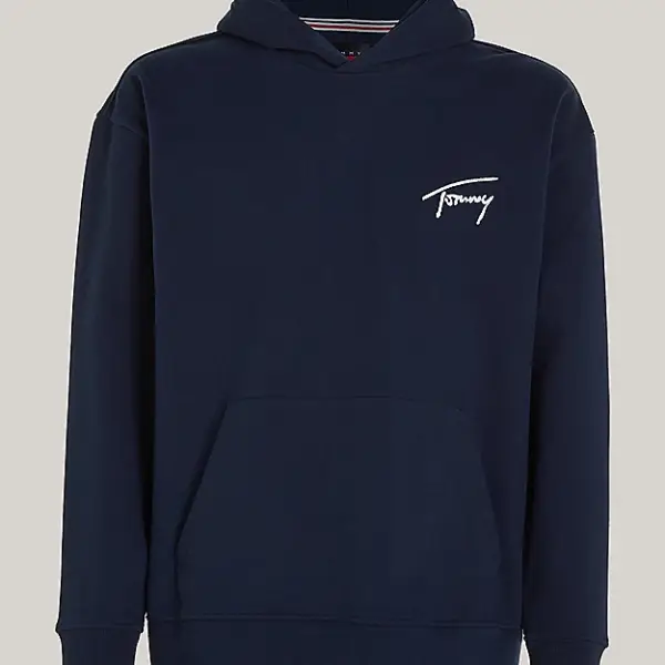 Tommy Hilfiger - Signature Ανδρικό Φούτερ με Κουκούλα DM0DM17990-C1G Μπλε Ναυτικό