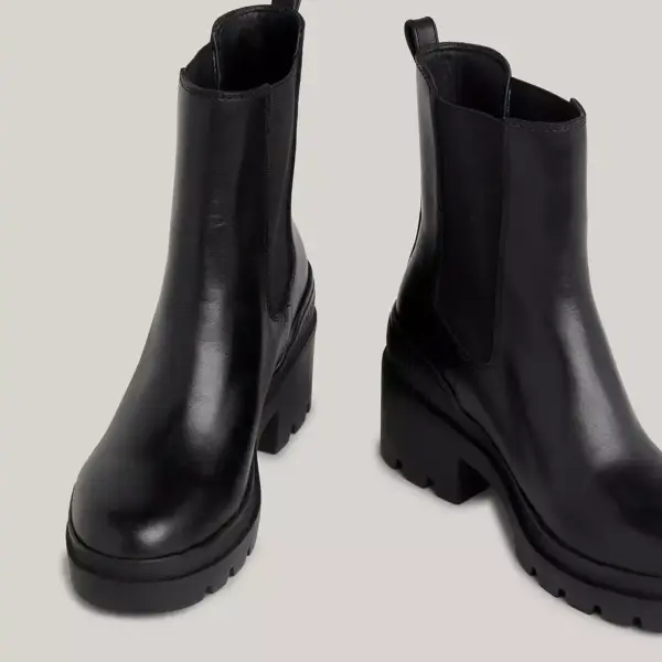 Tommy Hilfiger - Γυναικεία Μποτάκια Leather Cleat Mid Block Heel Boots FW0FW07761-BDS Μαύρα FW0FW07761-BDS