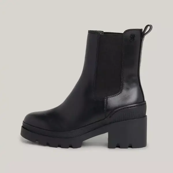 Tommy Hilfiger - Γυναικεία Μποτάκια Leather Cleat Mid Block Heel Boots FW0FW07761-BDS Μαύρα FW0FW07761-BDS