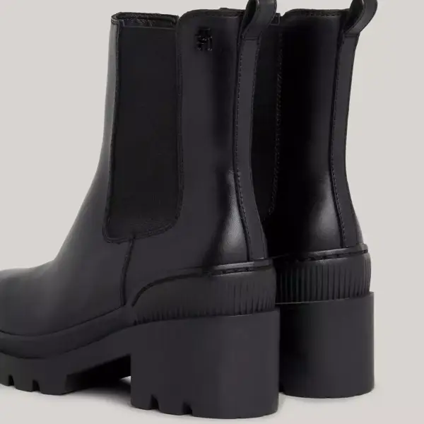 Tommy Hilfiger - Γυναικεία Μποτάκια Leather Cleat Mid Block Heel Boots FW0FW07761-BDS Μαύρα FW0FW07761-BDS
