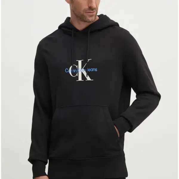 Calvin Klein - Ανδρικό Φούτερ Monologo Distressed με κουκούλα J30J326875-BEH Μαύρο