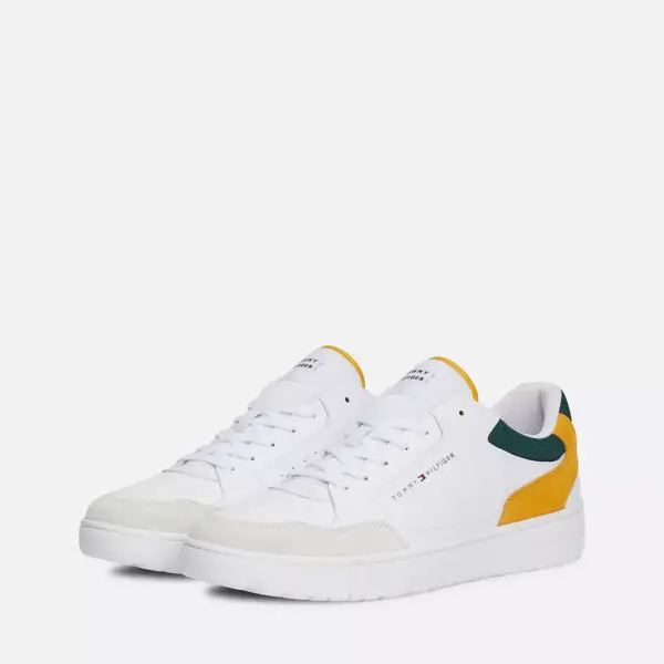 Tommy Hilfiger - Ανδρικά Δερμάτινα Sneakers Th Basket Core Lth Mix Ess FM0FM05058-ZE1 Λευκό FM0FM05058-ZE1