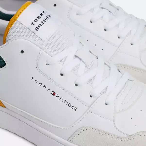 Tommy Hilfiger - Ανδρικά Δερμάτινα Sneakers Th Basket Core Lth Mix Ess FM0FM05058-ZE1 Λευκό FM0FM05058-ZE1