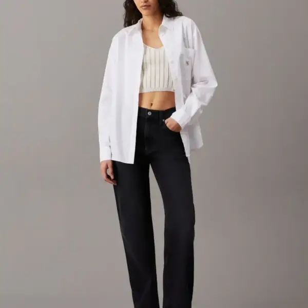 Calvin Klein - Γυναικείο Πουκάμισο Woven Label Relaxed Fit J20J224436-YAF Λευκό J20J224436-YAF