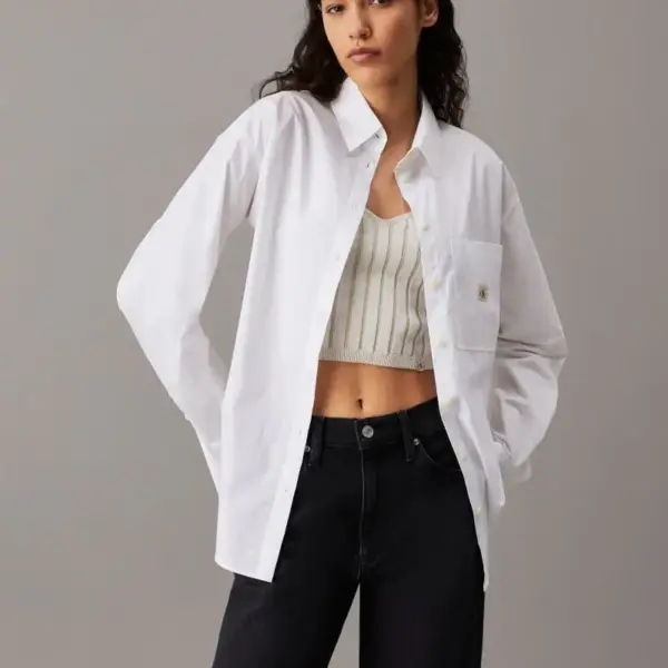 Calvin Klein - Γυναικείο Πουκάμισο Woven Label Relaxed Fit J20J224436-YAF Λευκό