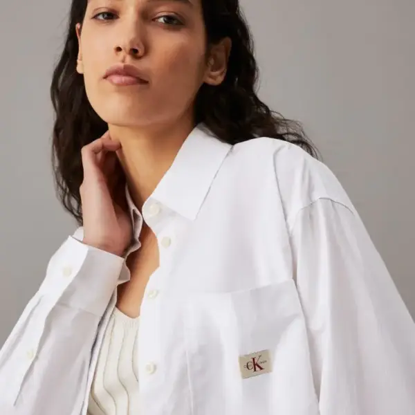 Calvin Klein - Γυναικείο Πουκάμισο Woven Label Relaxed Fit J20J224436-YAF Λευκό J20J224436-YAF