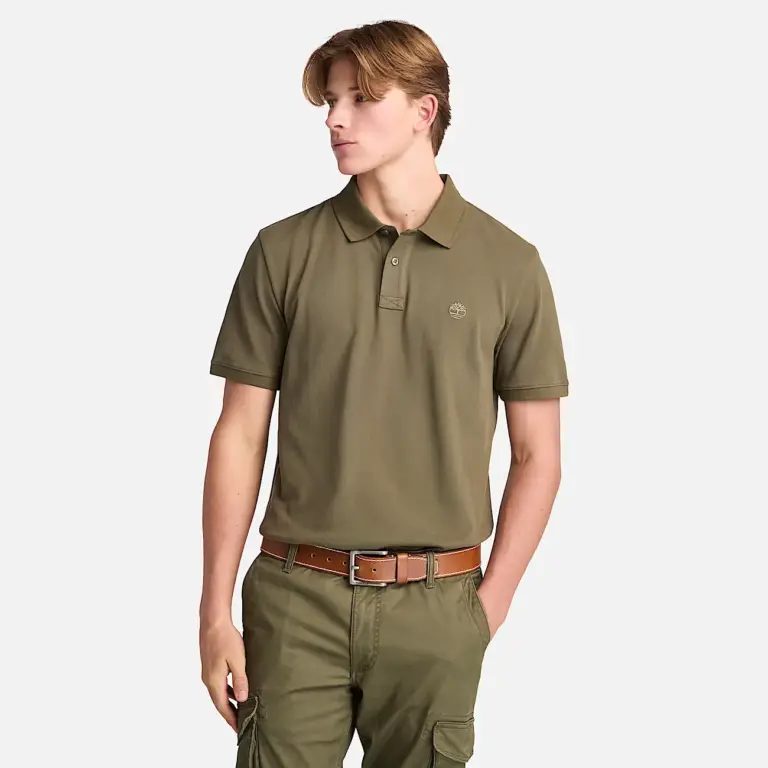 Timberland - Ανδρικό T-shirt Polo Short-Sleeve με Λογότυπο Oyster River TB0A2BRY-AR5 Λαδί