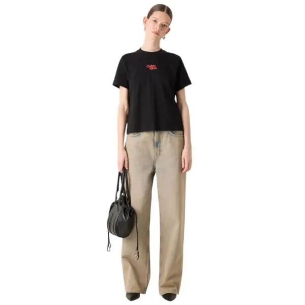 Calvin Klein - Γυναικείο T-Shirt SS Flocked Logo CN Tee Regular Fit LV047B851G-UB1 Μαύρο LV047B851G-UB1