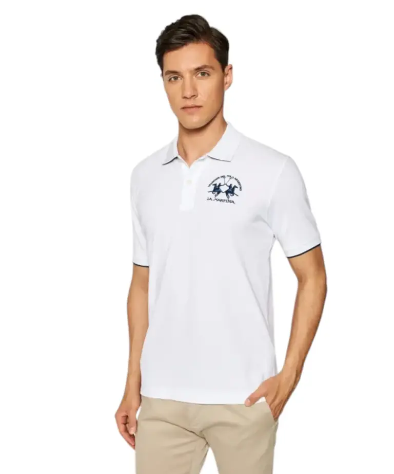 La Martina - Ανδρικό Κοντομάνικο Polo Regular Fit CCMP01 PK001-00001 Λευκό