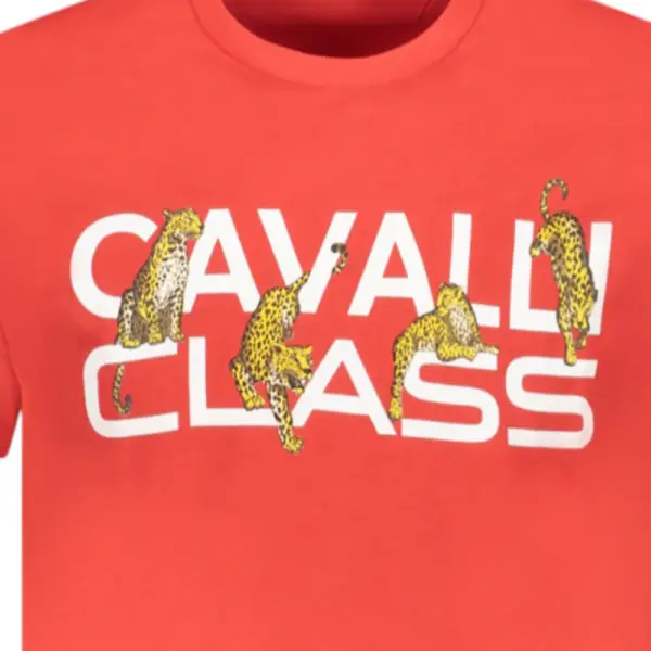 Cavalli Class - Ανδρική Μπλούζα T-Shirt Κοντομάνικη Regular Fit TXT60MJD060-02000 Κόκκινο TXT60MJD060-02000