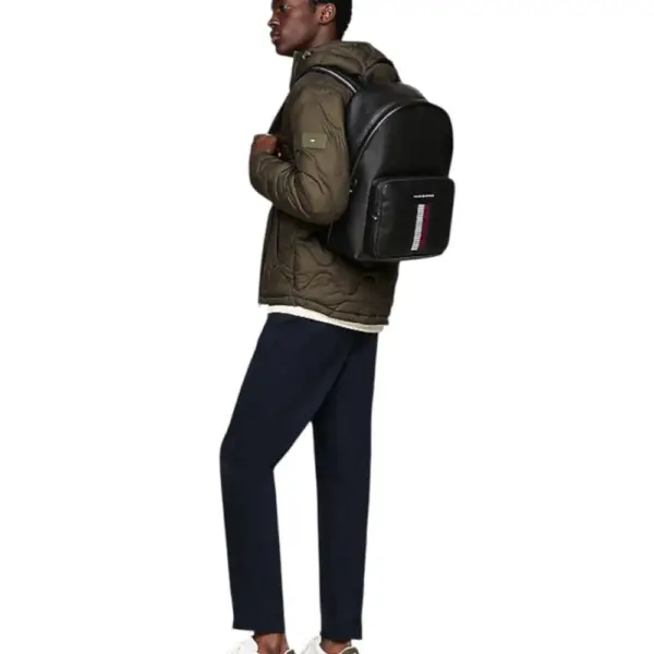 Tommy Hilfiger - Ανδρικό Σακίδιο Th Pique Pocket Dome Backpack AM0AM12973-BDS Μαύρο AM0AM12973-BDS