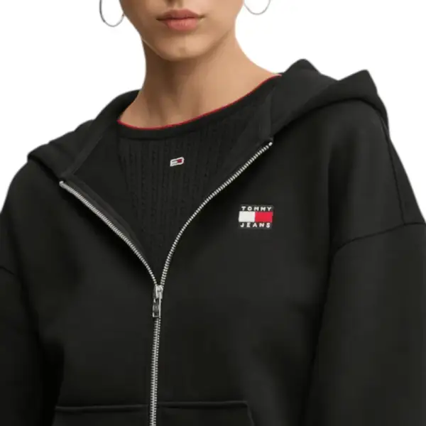 Tommy Hilfiger- Γυναικεία Ζακέτα με Κουκούλα Boxy Badge DW0DW19412-BDS Μαύρο DW0DW19412-BDS