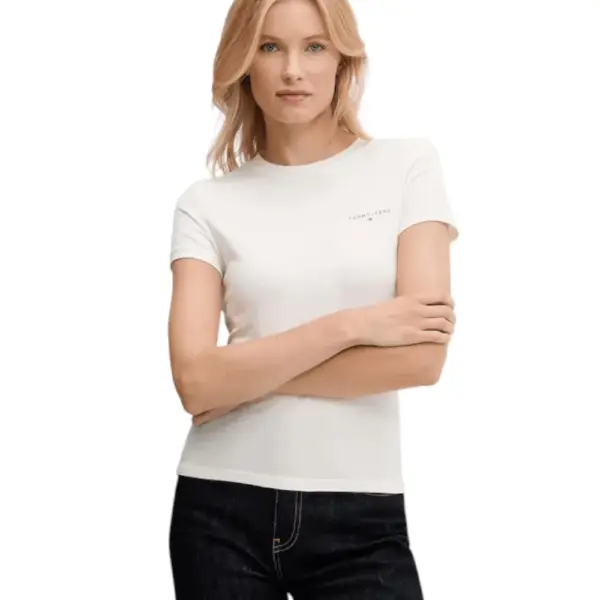 Tommy Hilfiger - Γυναικείο T-shirt Linear Slim Fit DW0DW21164-YBH Λευκό