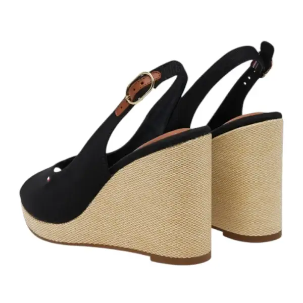 Tommy Hilfiger - Καλοκαιρινές Γυναικείες Πλατφόρμες Iconic Elena Sling Back Wedge FW0FW04789-BDS Μαύρο FW0FW04789-BDS