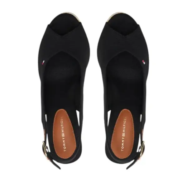 Tommy Hilfiger - Καλοκαιρινές Γυναικείες Πλατφόρμες Iconic Elena Sling Back Wedge FW0FW04789-BDS Μαύρο FW0FW04789-BDS