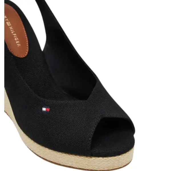 Tommy Hilfiger - Καλοκαιρινές Γυναικείες Πλατφόρμες Iconic Elena Sling Back Wedge FW0FW04789-BDS Μαύρο FW0FW04789-BDS