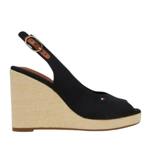 Tommy Hilfiger - Καλοκαιρινές Γυναικείες Πλατφόρμες Iconic Elena Sling Back Wedge FW0FW04789-BDS Μαύρο